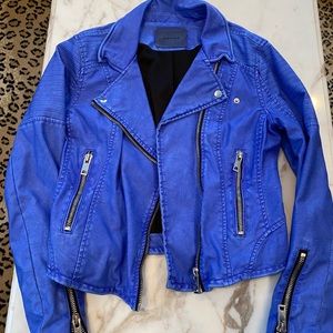 Blank NYC Electric Blue Leather Moto Jacket in medium